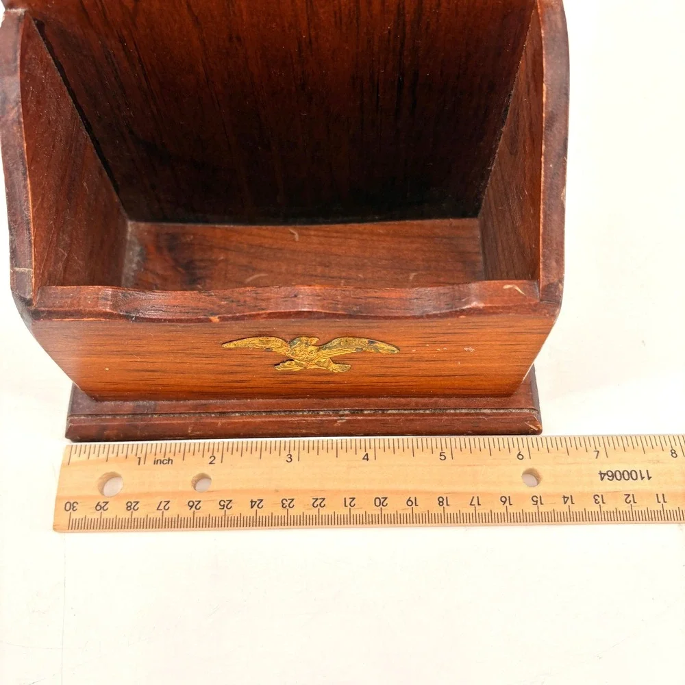 VINTAGE Wood Desk Organizer Letter Holder Recipe‎ Box Americana Eagle Emblem